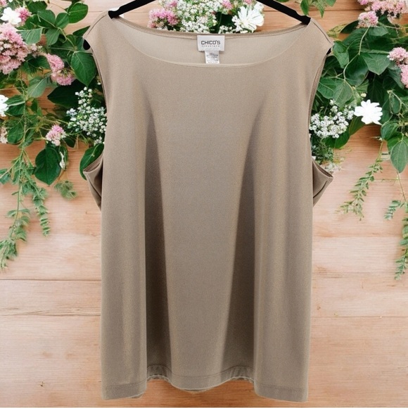 Chico’s Travelers Gold Sparkle Summer Tank Wedding Guest Women’s Size 3 XL - Picture 1 of 8